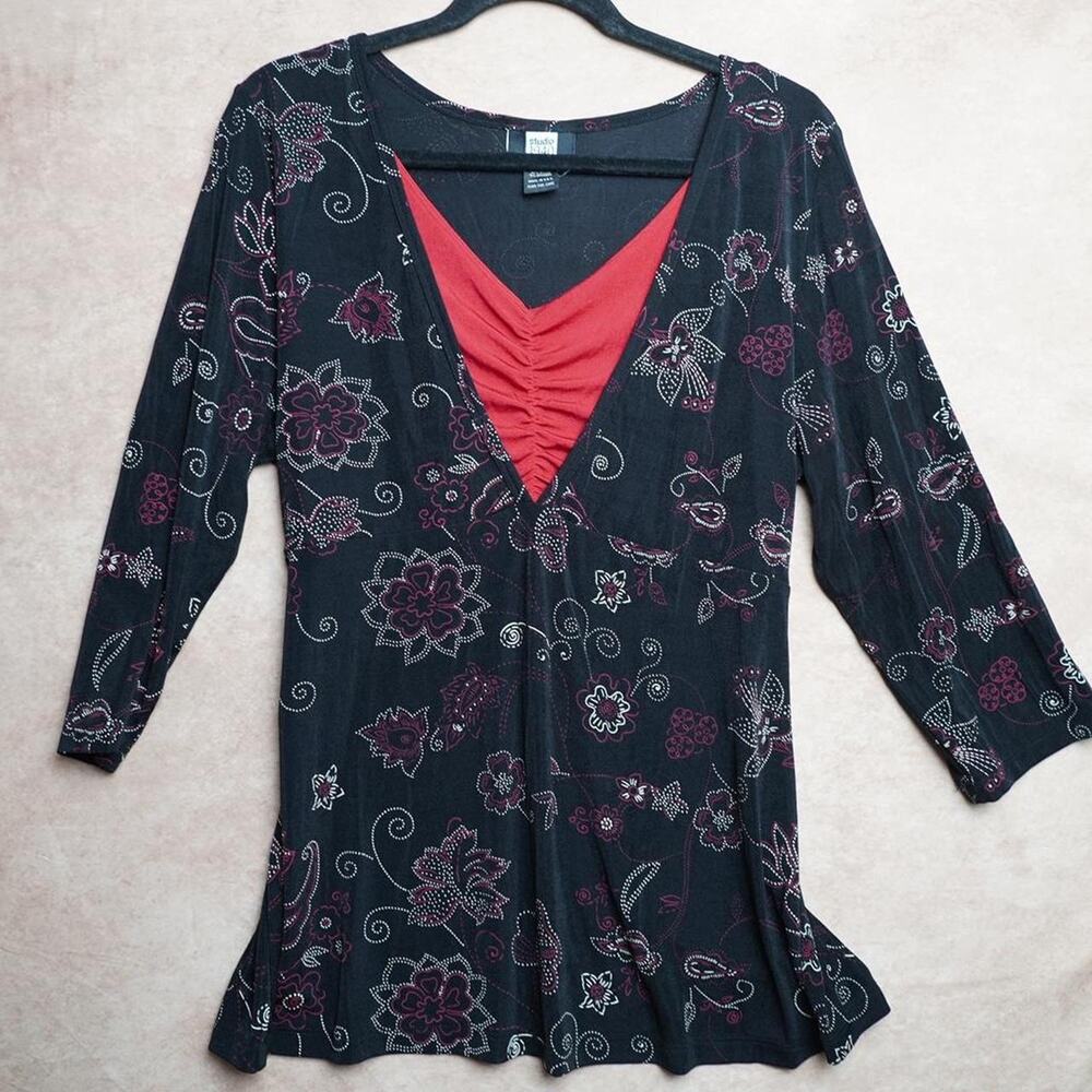 Studio 1940 Floral Empire Waist Top 1X Y2K